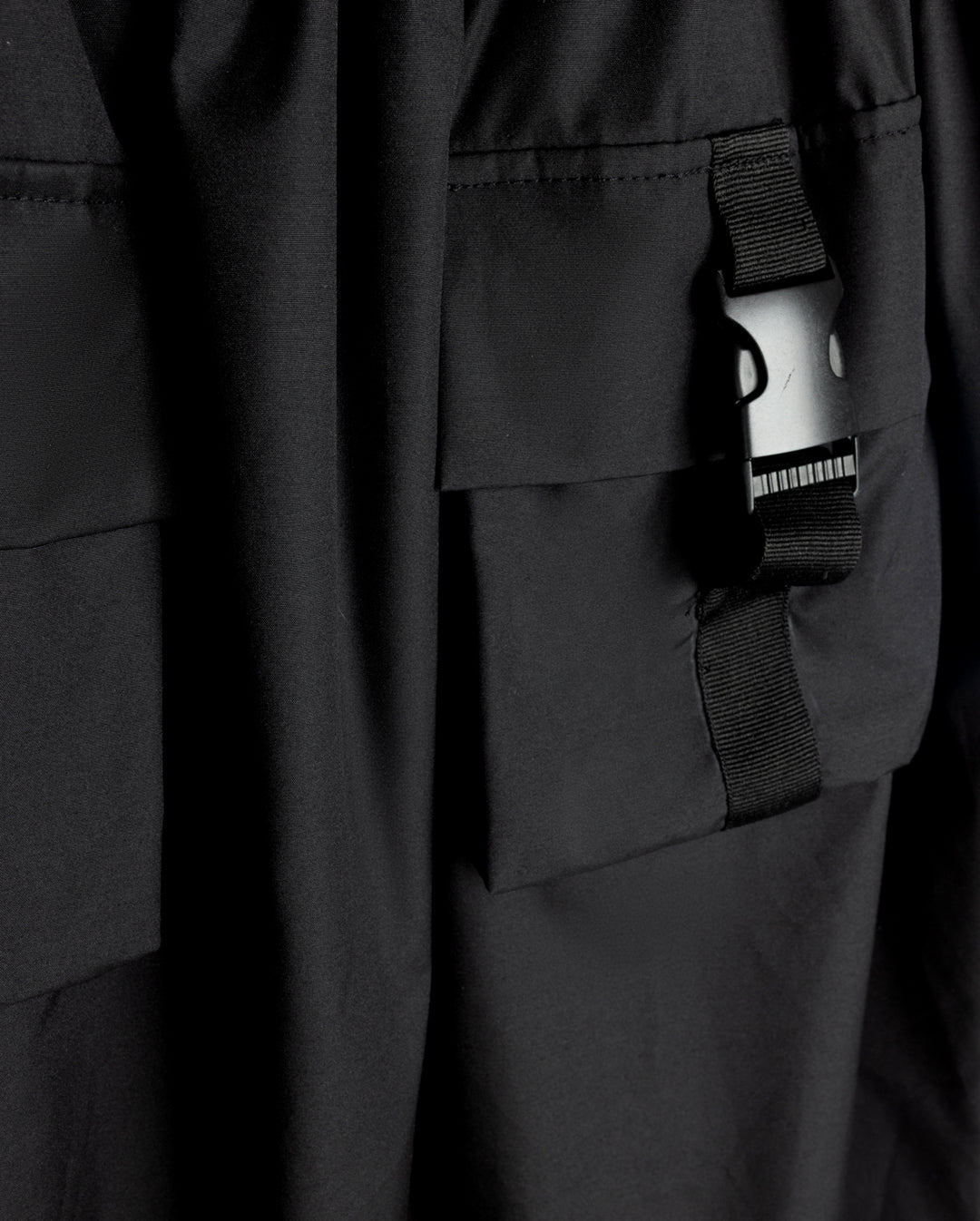 skirt midi polished cotton with buckle pockets - black