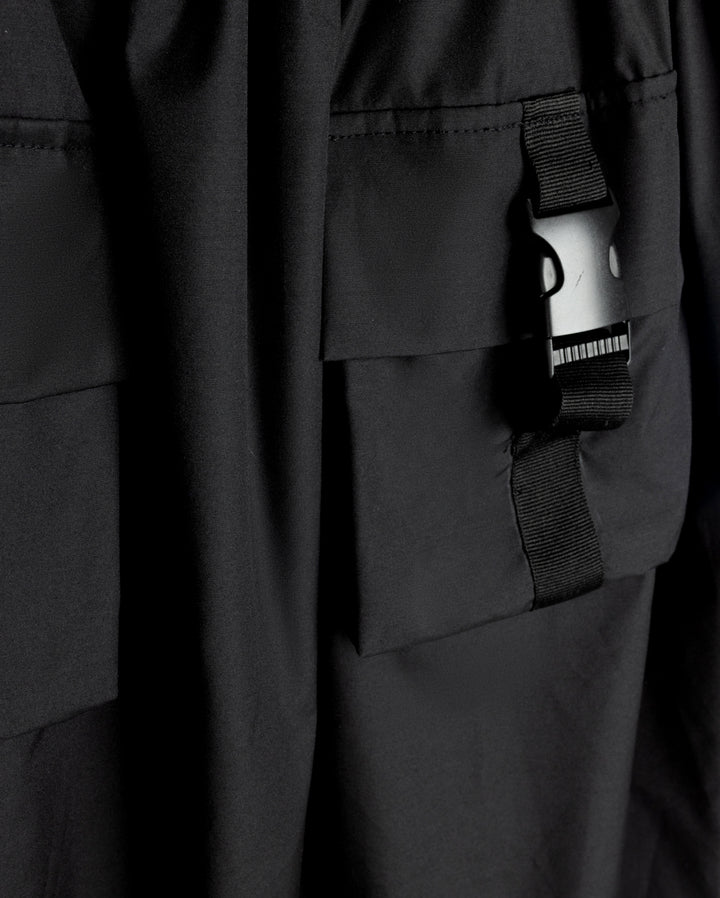 skirt midi polished cotton with buckle pockets - black