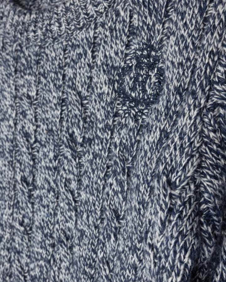 top l/s chunky cable knit heather sweater - navy