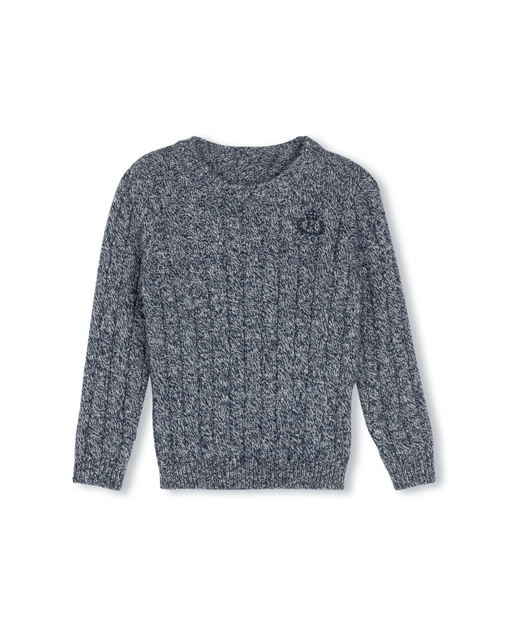 top l/s chunky cable knit heather sweater - navy