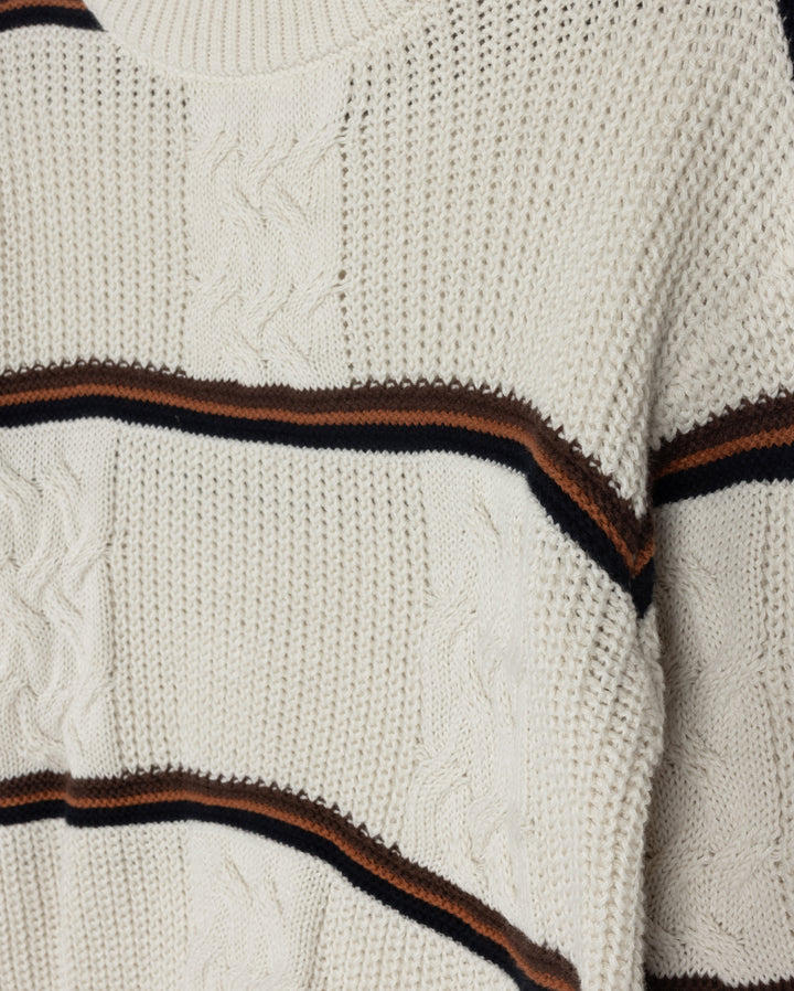 top l/s chunky knit striped mockneck - oatmeal