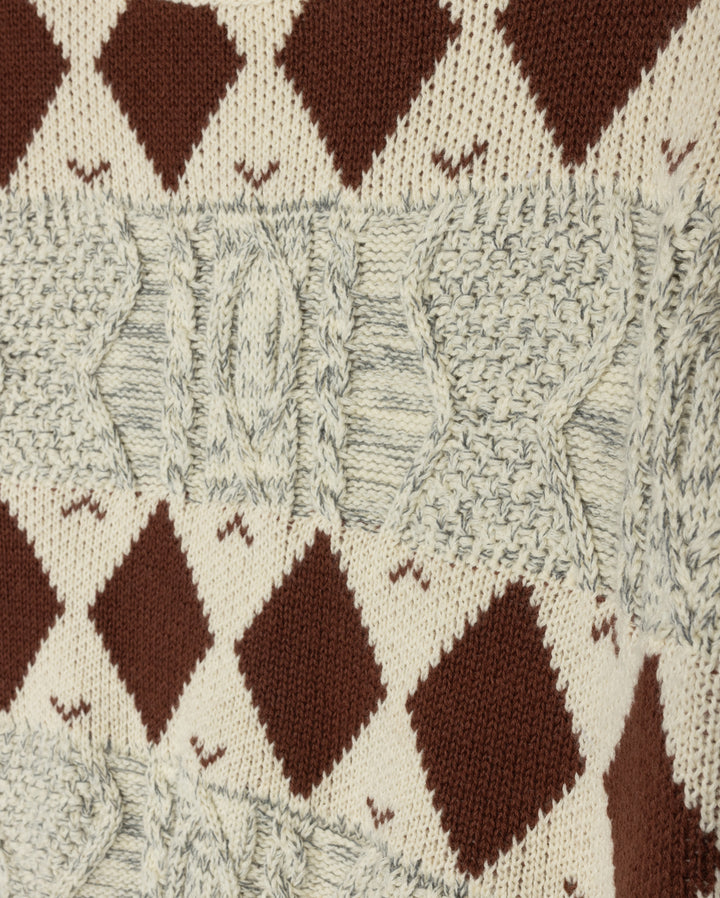 top l/s diamond design chunky crew sweater - multi