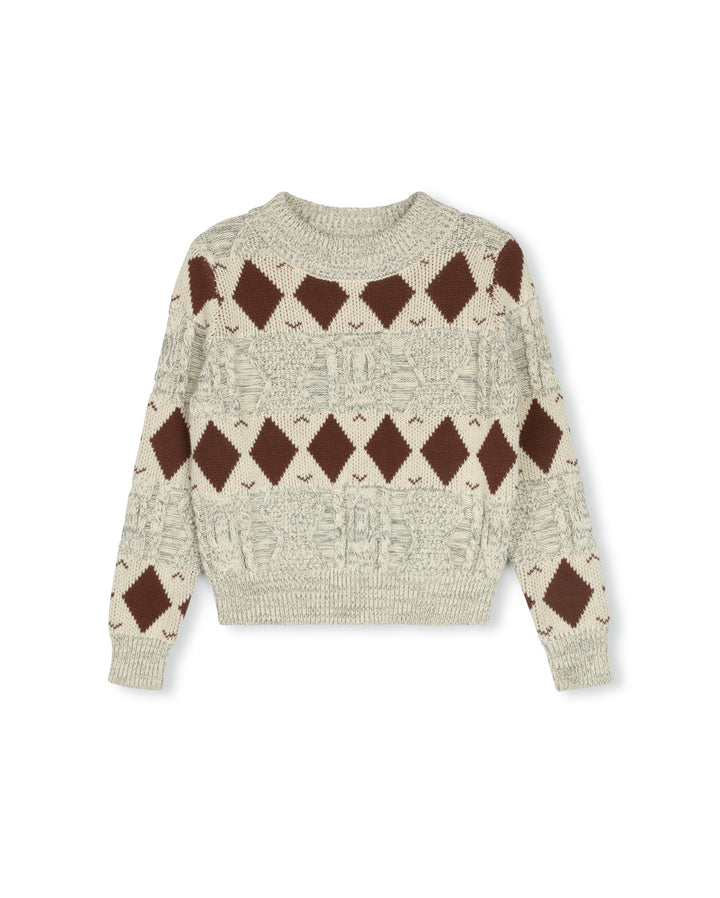 top l/s diamond design chunky crew sweater - multi