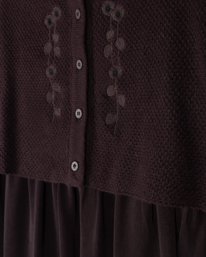 maxi dress silk jumper with embroidered cardigan - plum