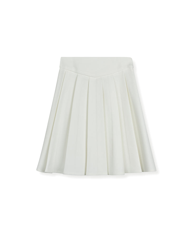 skirt wool pleated v yoke - ivory
