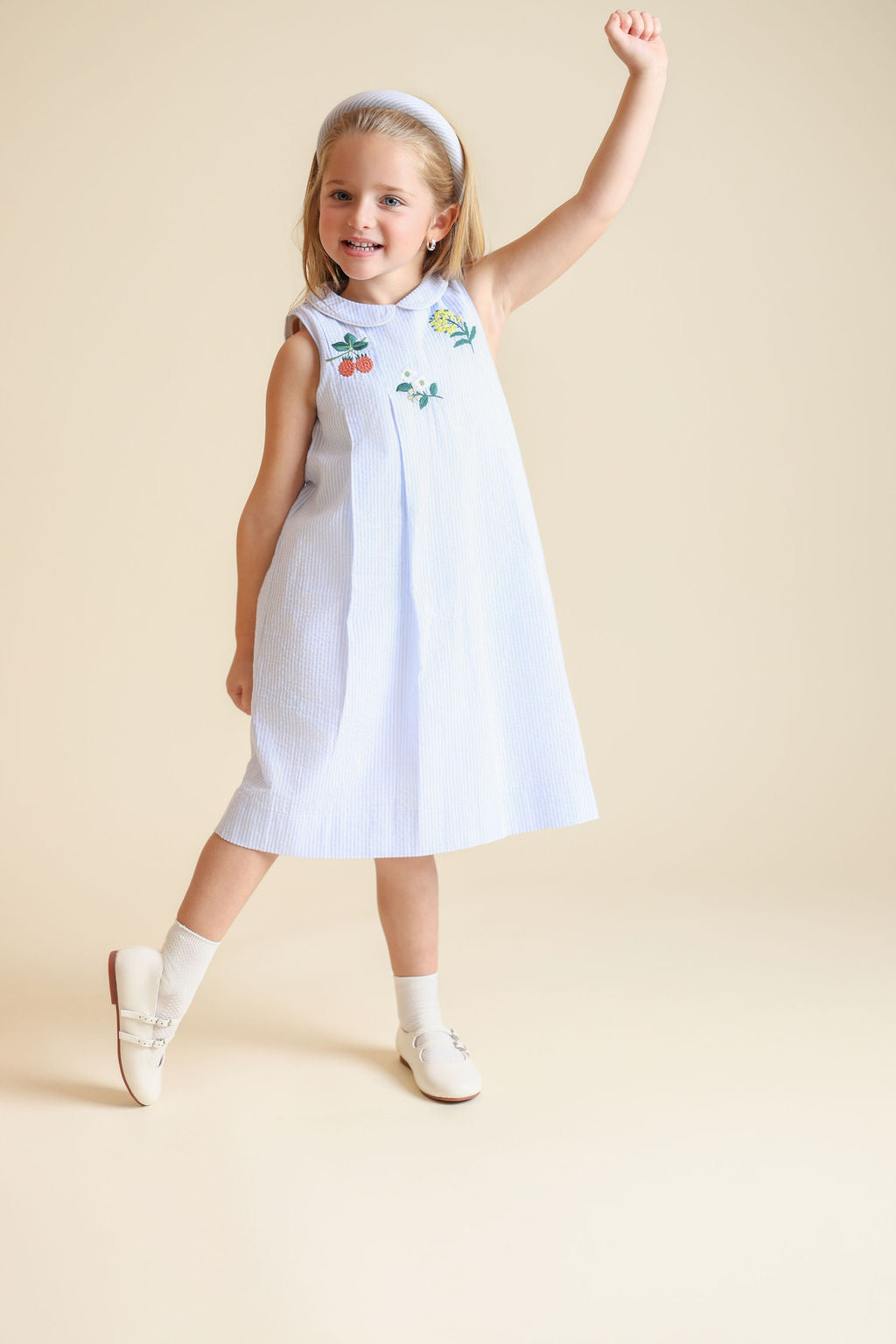 dress pinstriped embroidered jumper with collar - stripe