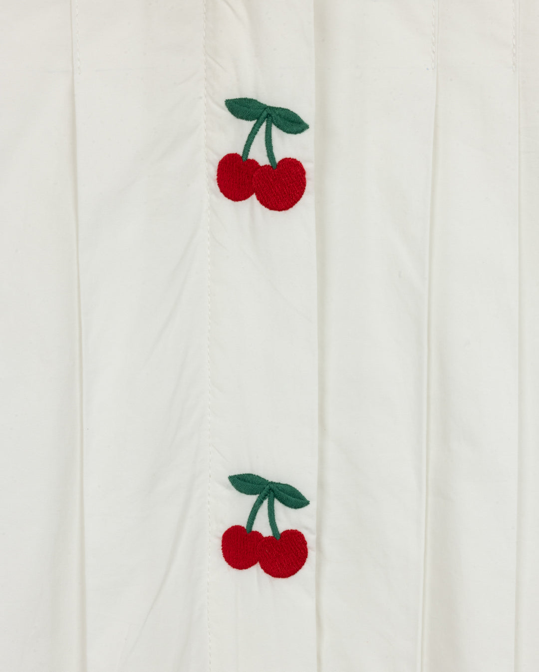 dress cherry embroidered with piped trim pleated - white