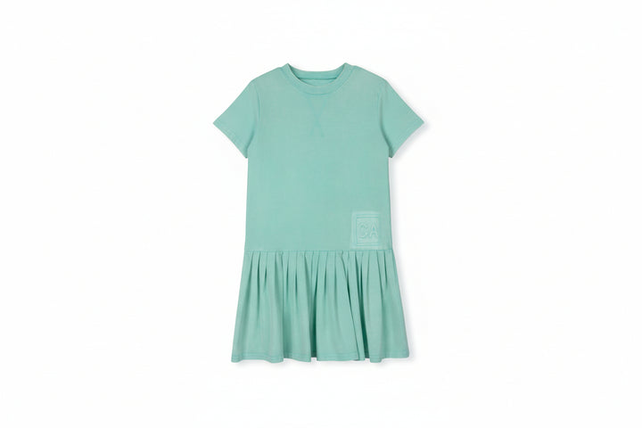 dress s/s low waisted embossed - green
