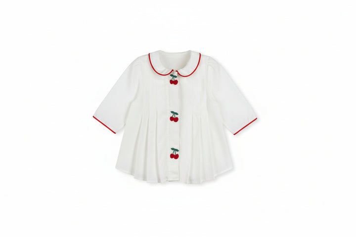 shirt l/s cherry embroidery - white