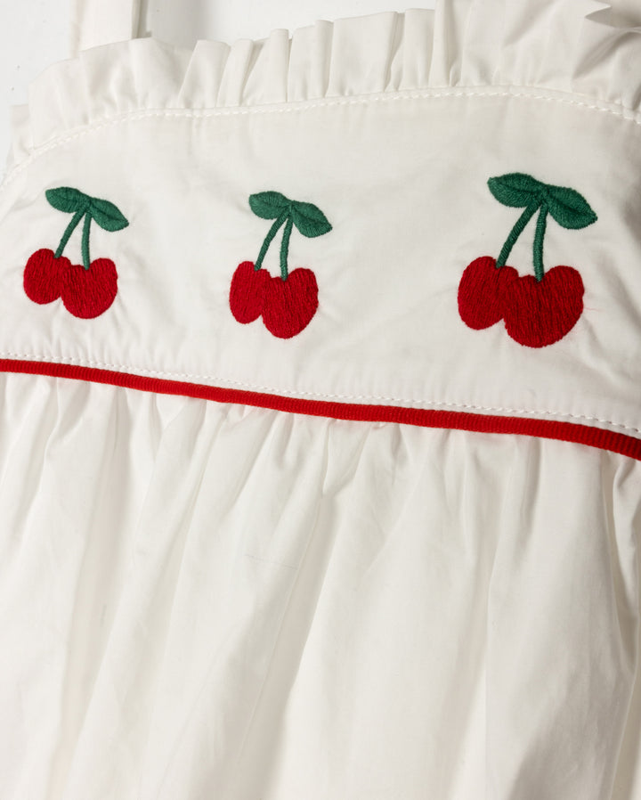 one piece cherry embroidered crossback romper - white