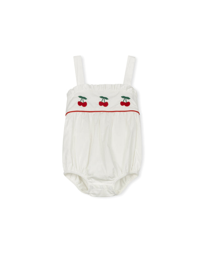 one piece cherry embroidered crossback romper - white