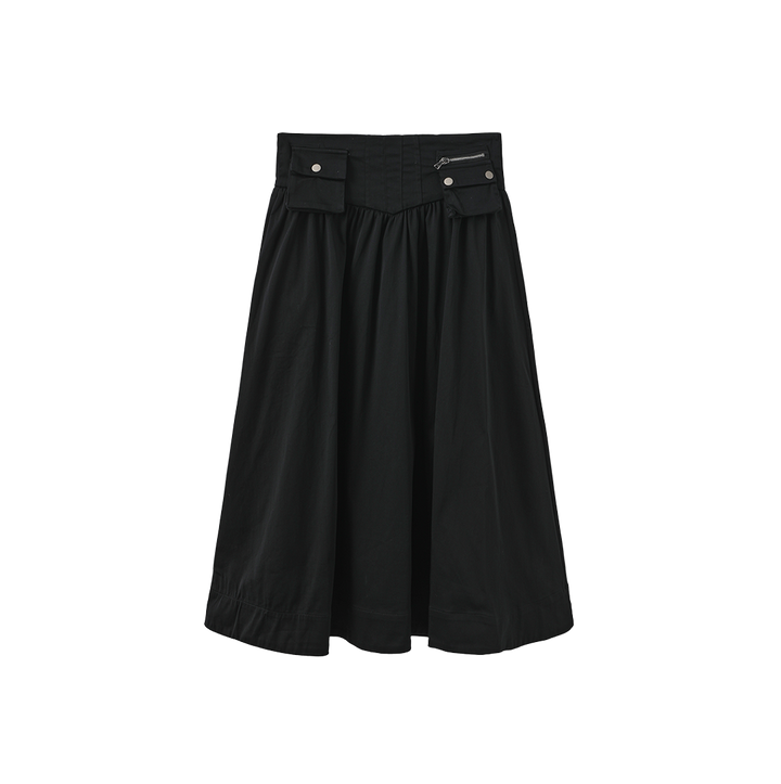 skirt poplin with waist pockets - black