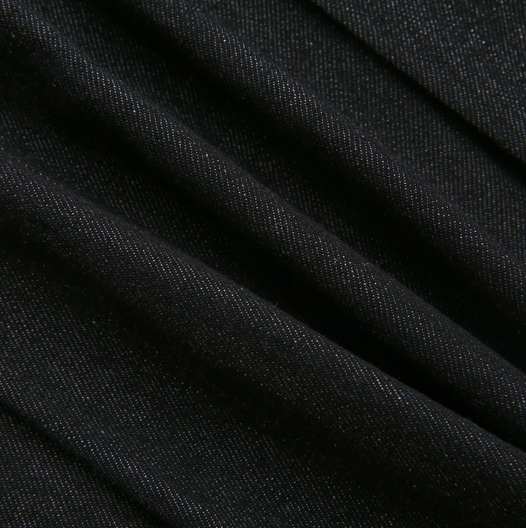 skirt denim pleated fringed hem - black denim