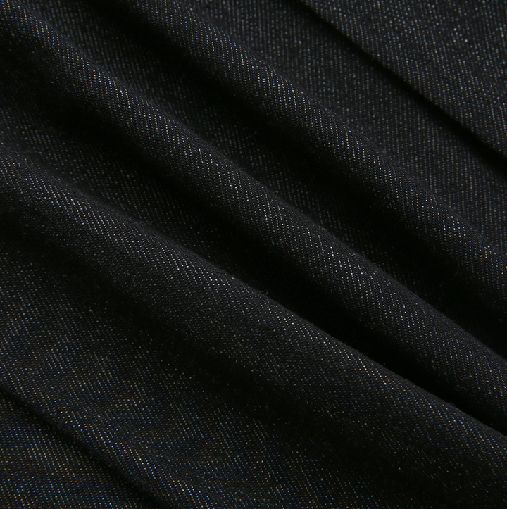 skirt denim pleated fringed hem - black denim
