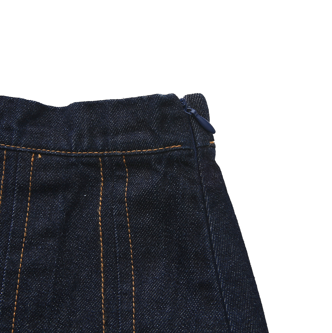 skirt denim pleated fringed hem - black denim