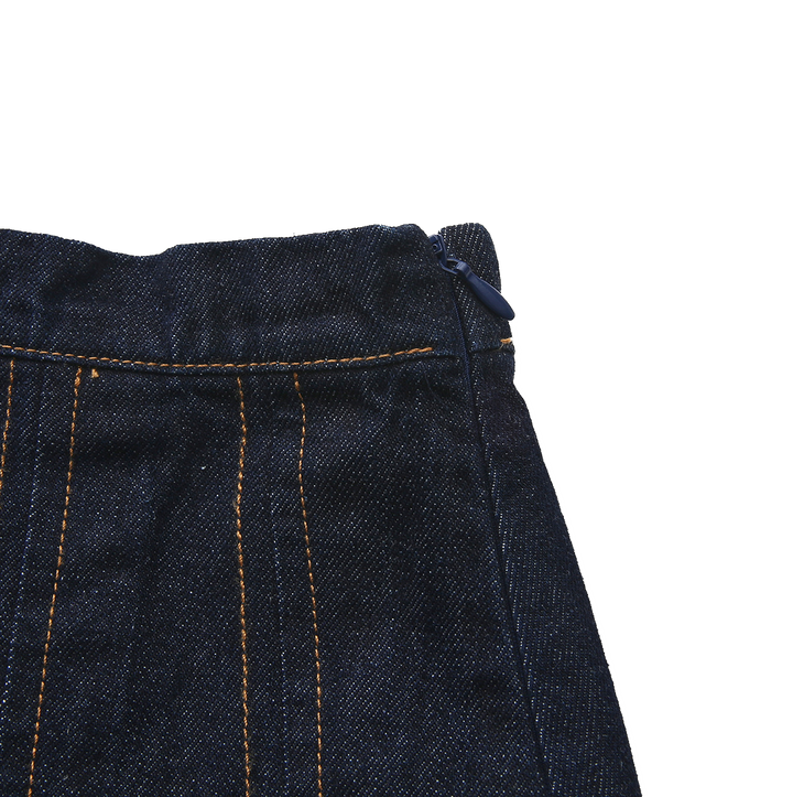 skirt denim pleated fringed hem - black denim