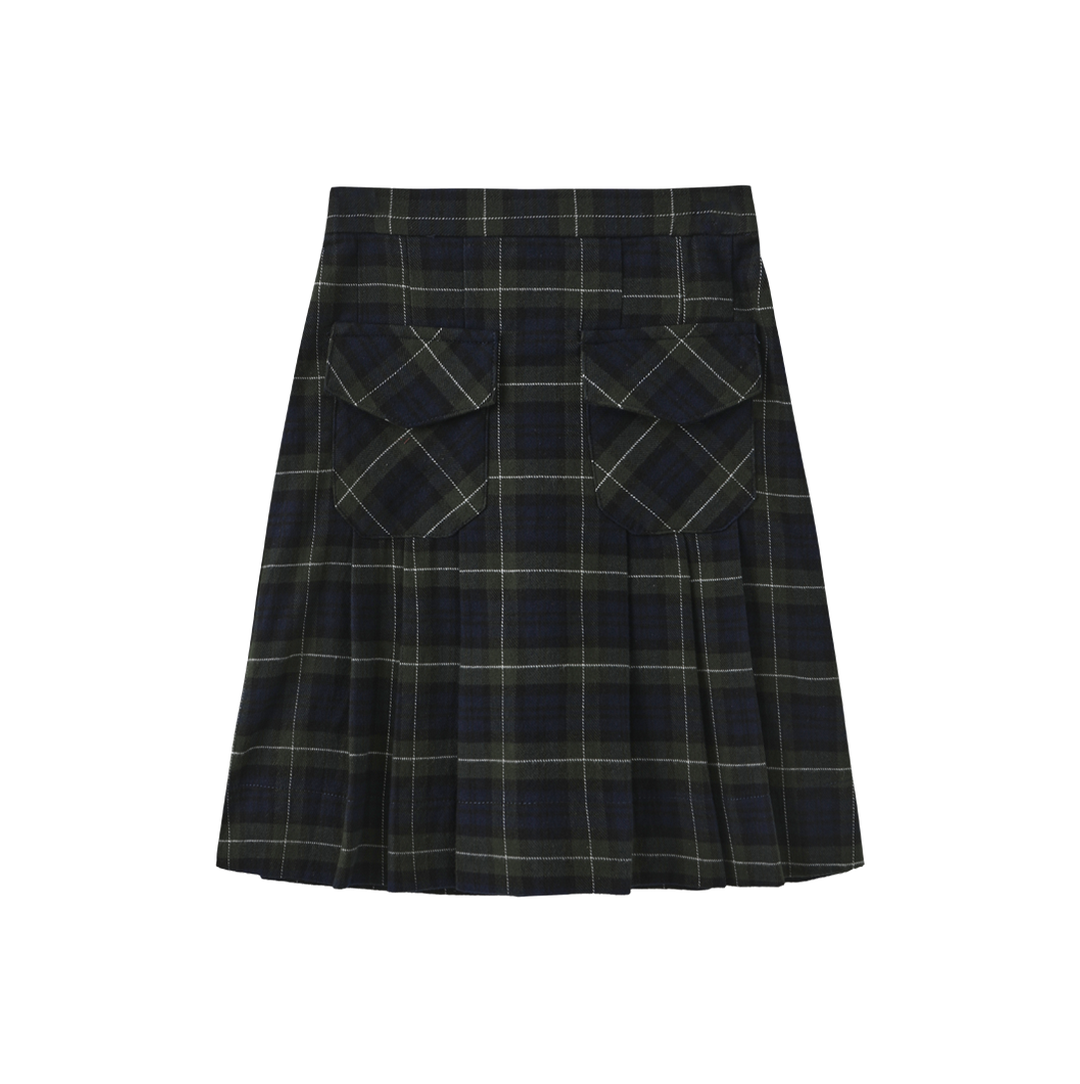 skirt pleated plaid with pockets - navy/green