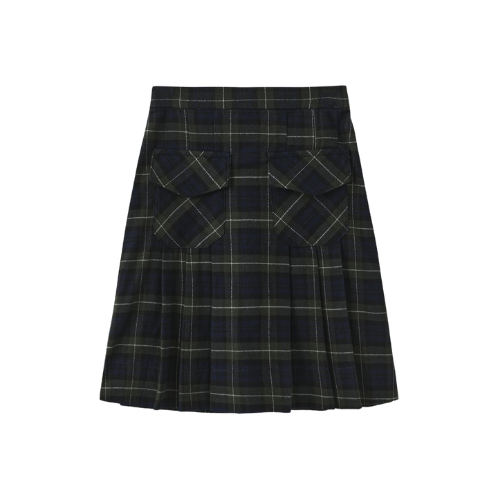 skirt pleated plaid with pockets - navy/green