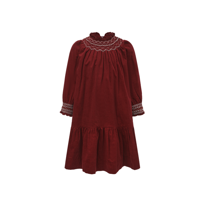 dress corduroy smocked - burgundy