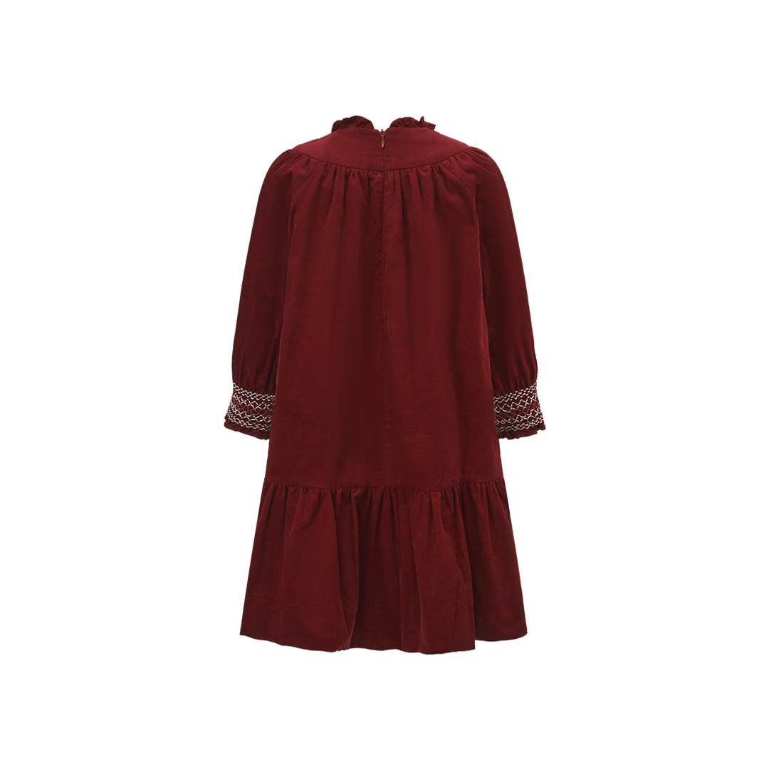 dress corduroy smocked - burgundy