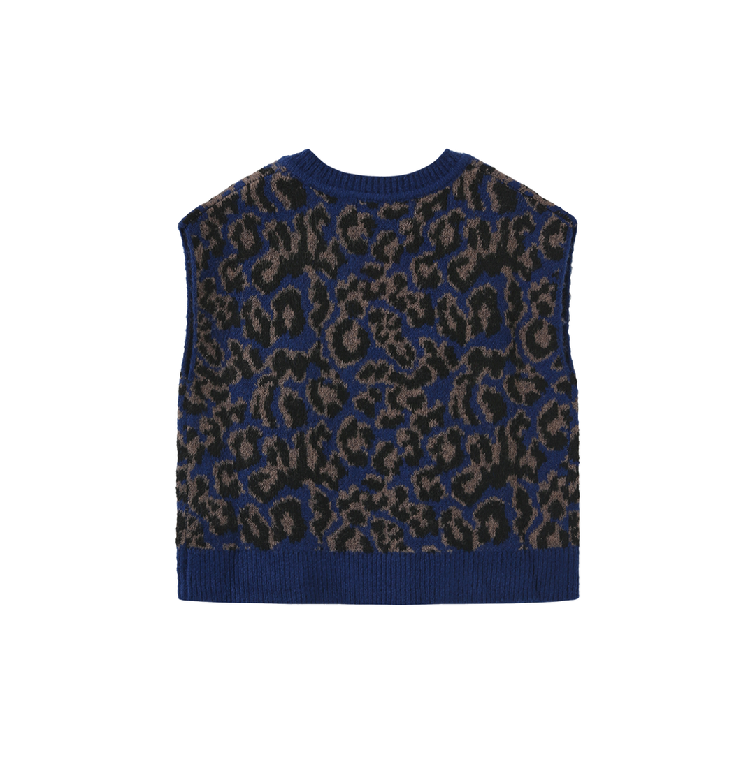vest leopard knit button - blue