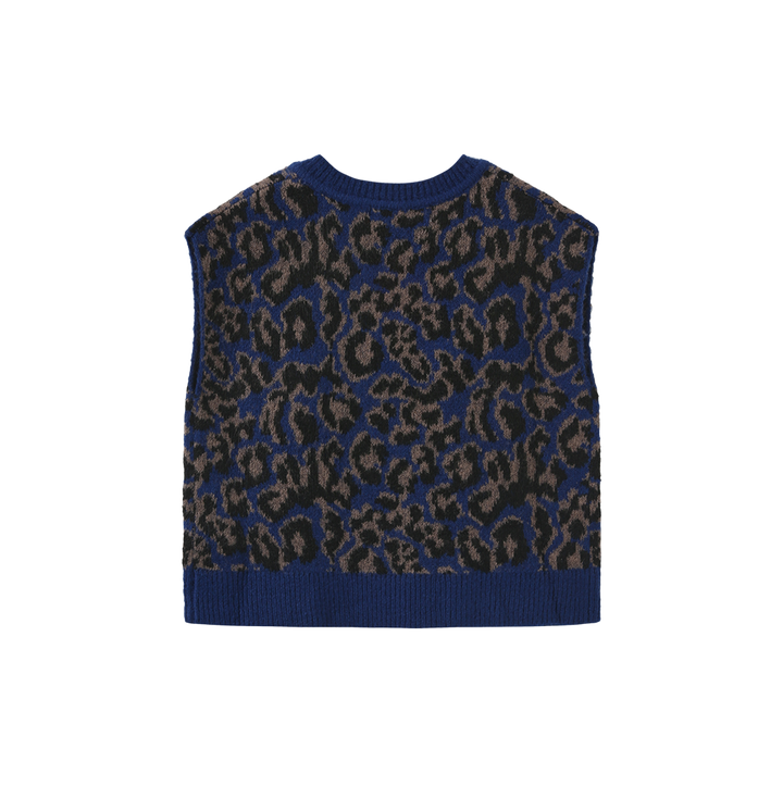 vest leopard knit button - blue
