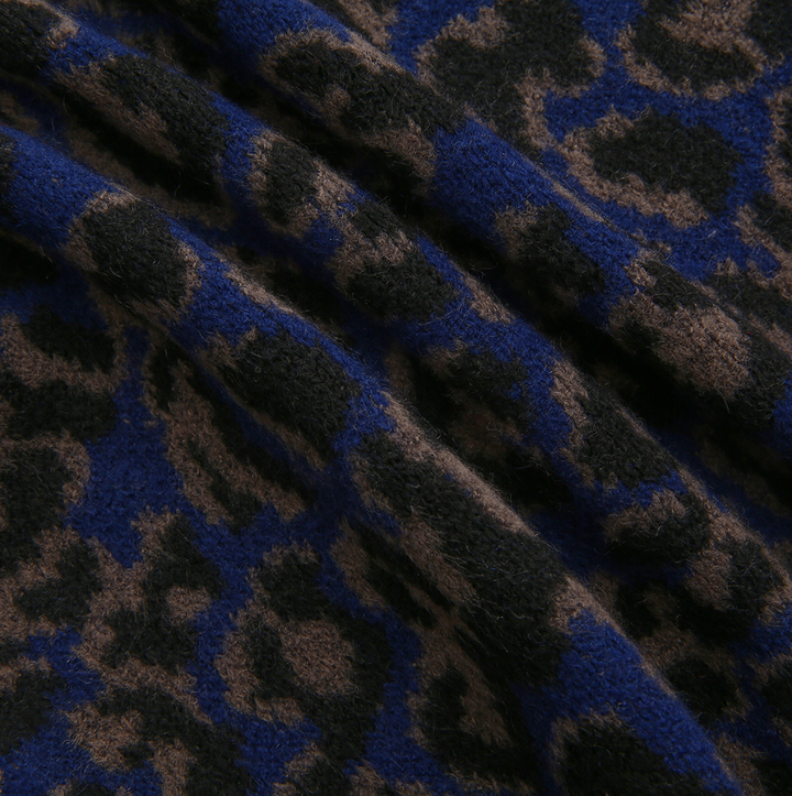 vest leopard knit button - blue