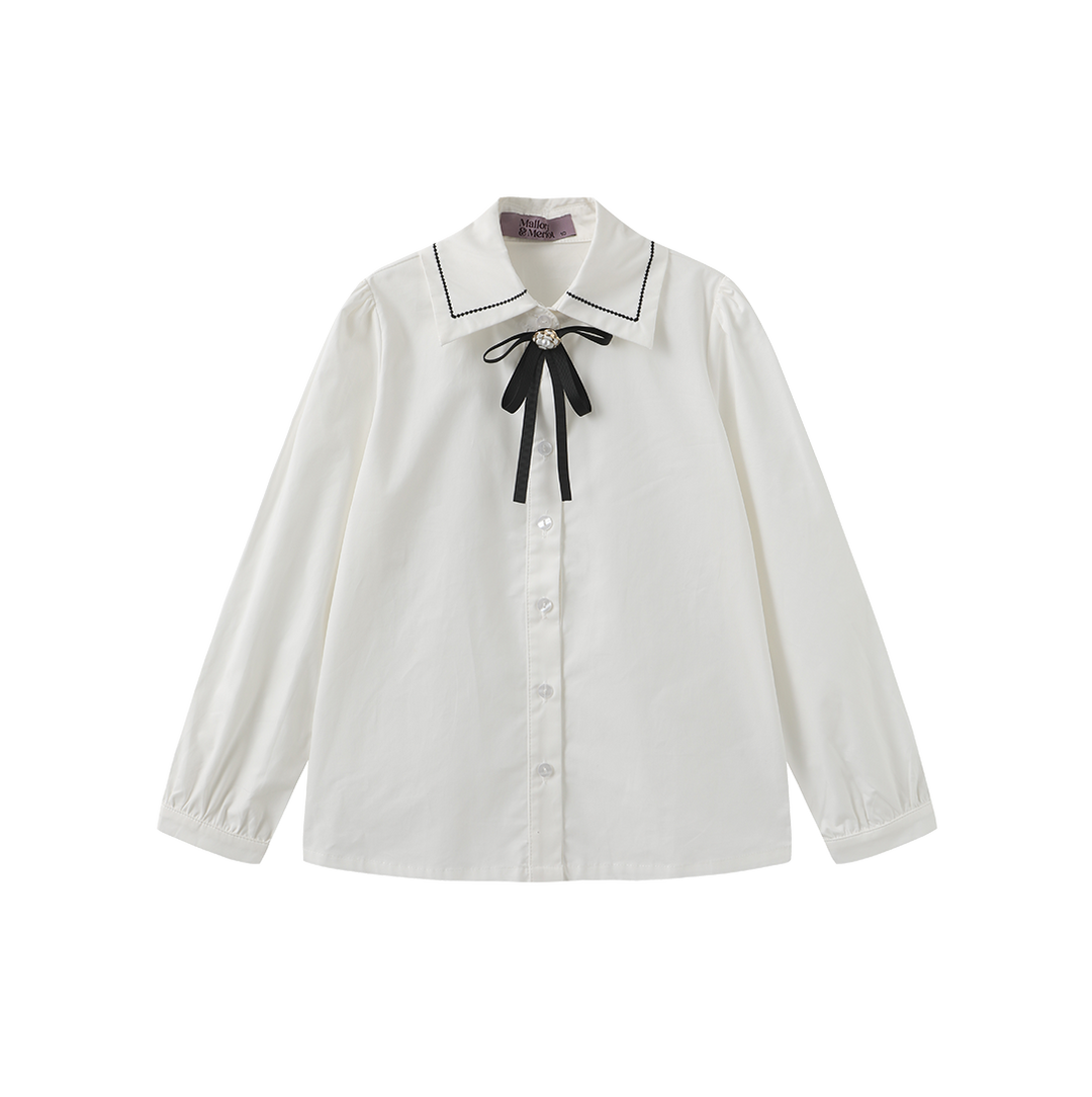 shirt l/s embroidered collar blouse with pin - ivory