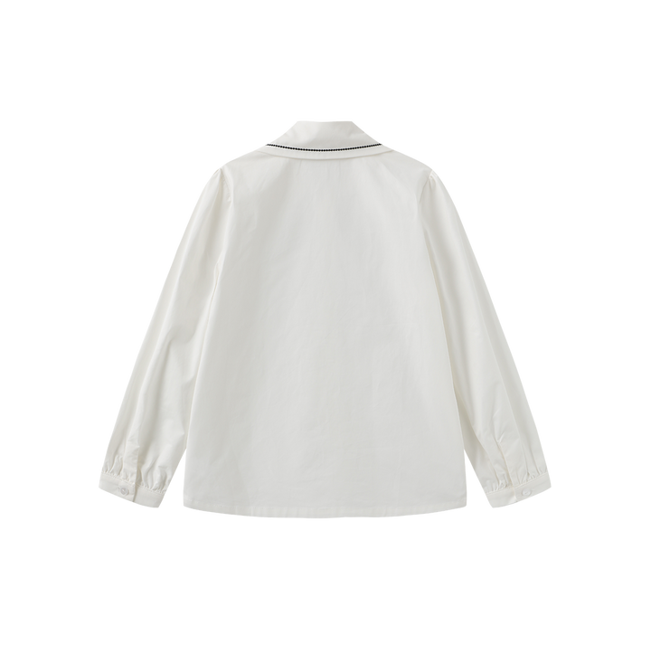 shirt l/s embroidered collar blouse with pin - ivory
