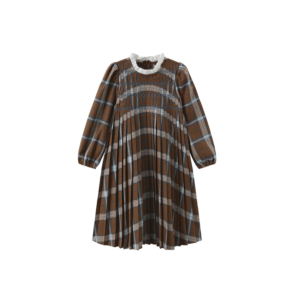 dress plaid pleated with knit collar - brown – Lily and Todd