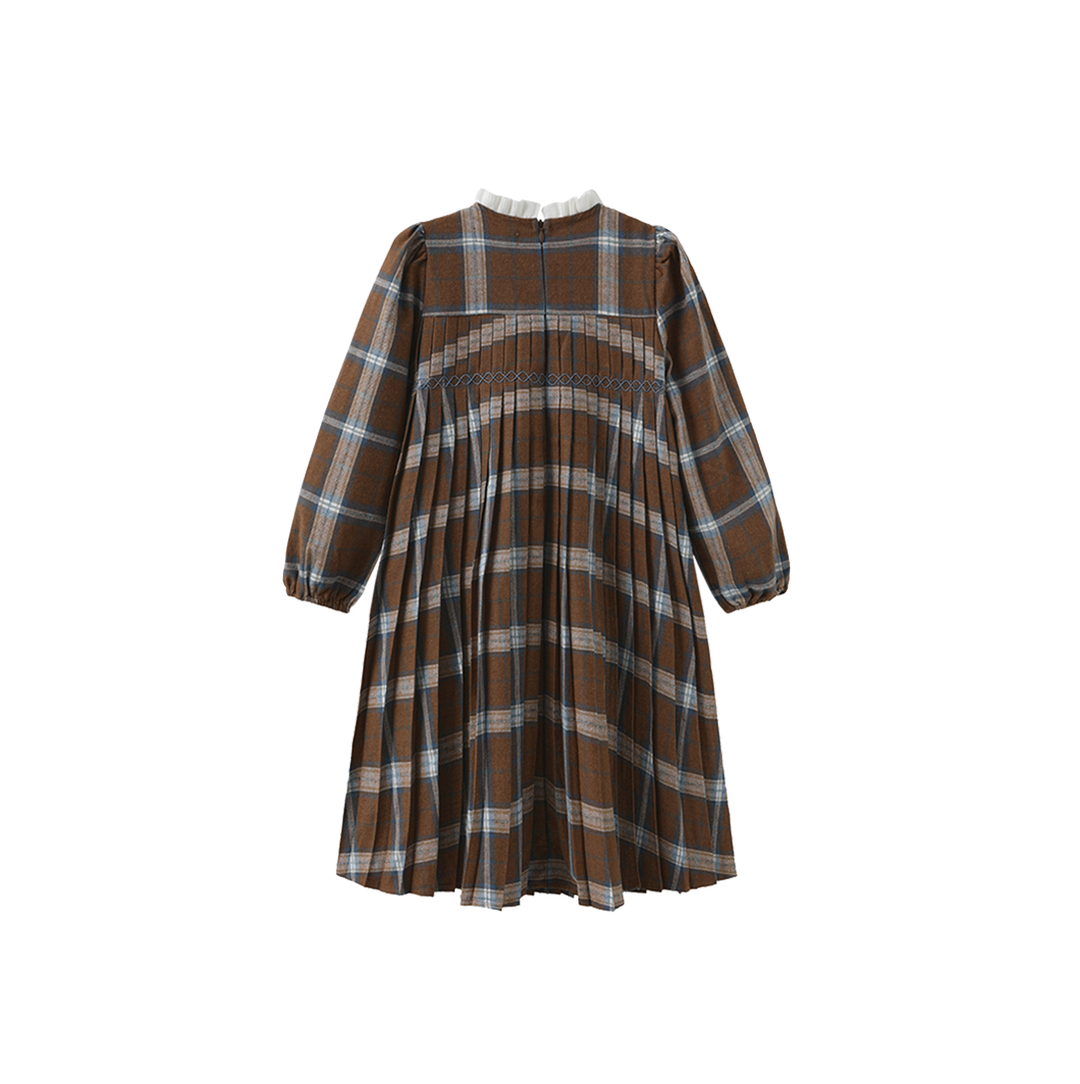 dress plaid pleated with knit collar
