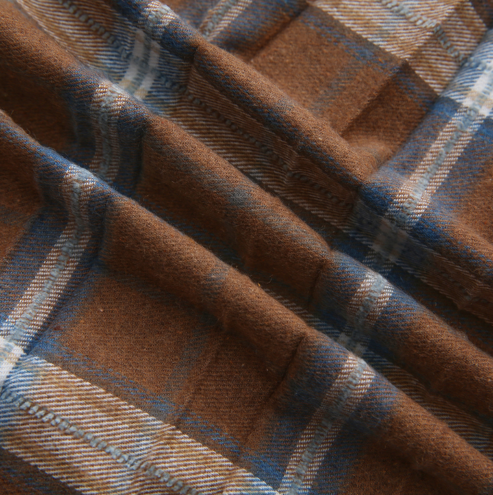 dress plaid pleated with knit collar - brown