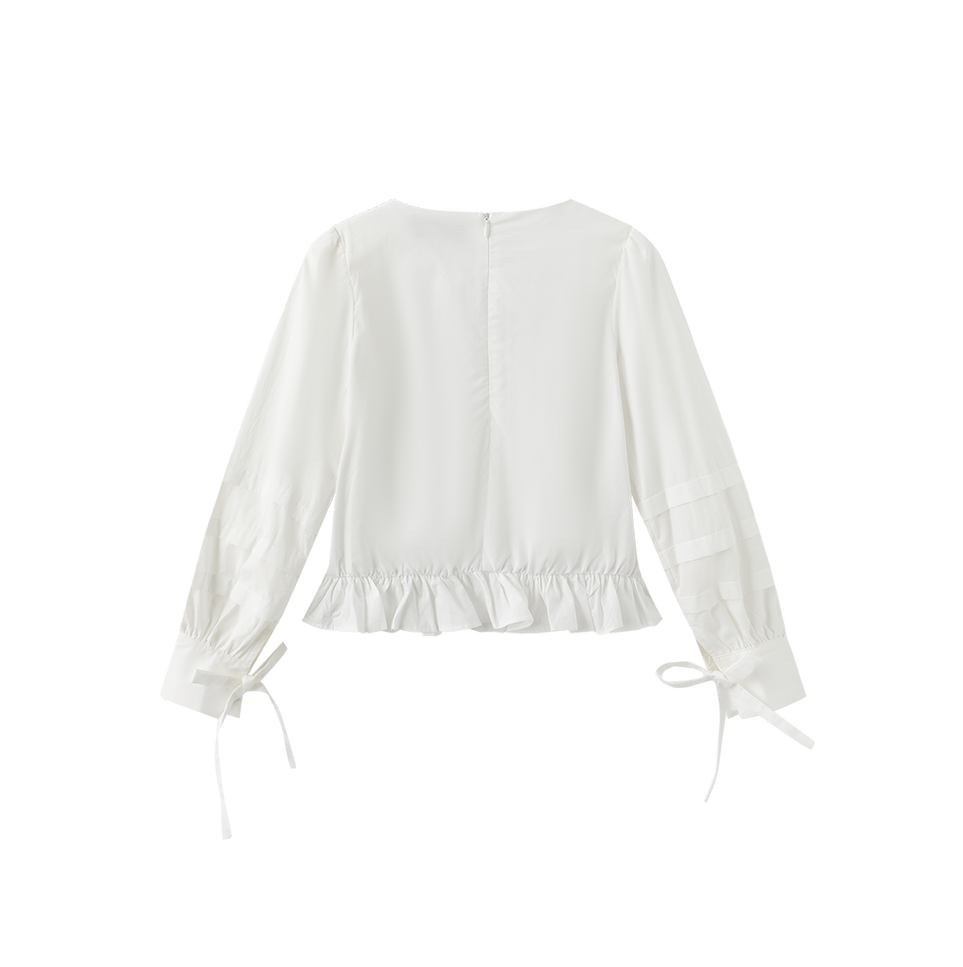 shirt l/s crop embroidered smock  - white/black