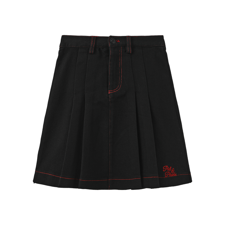 skirt denim pleated color stitch - black denim