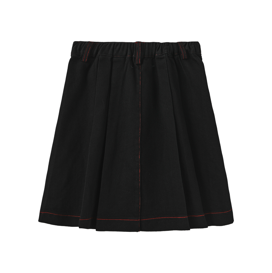 skirt denim pleated color stitch - black denim