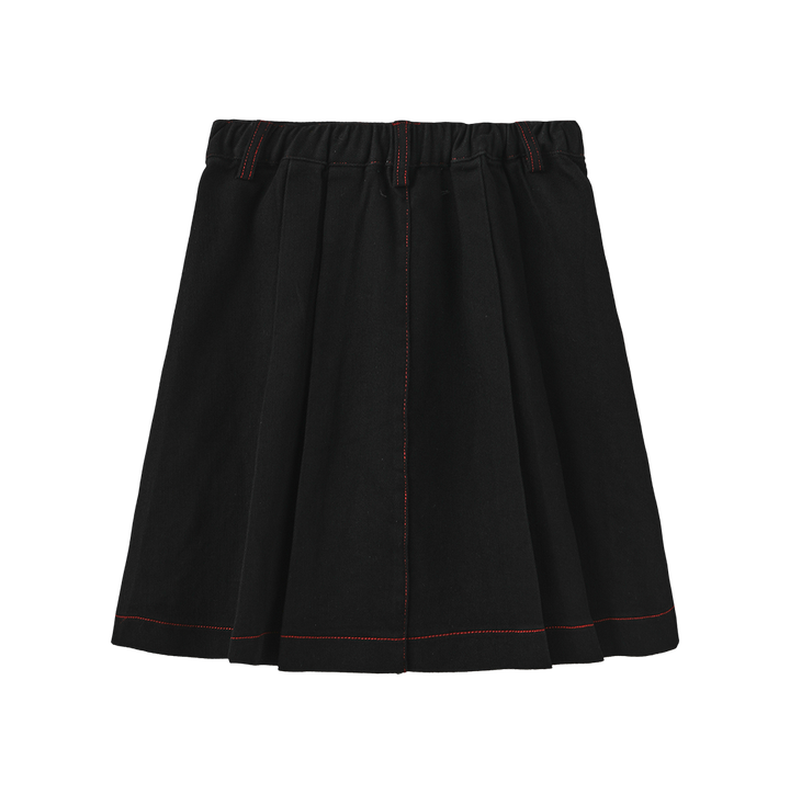 skirt denim pleated color stitch - black denim