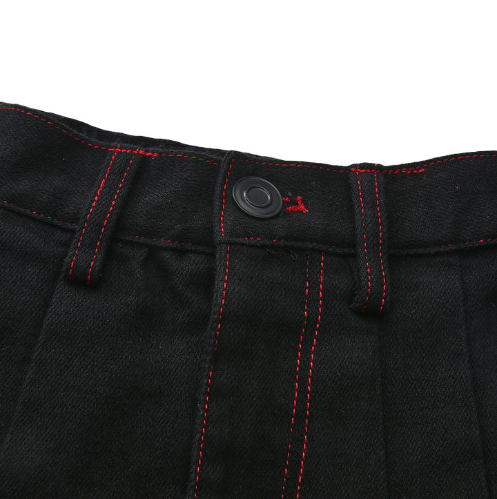 skirt denim pleated color stitch - black denim