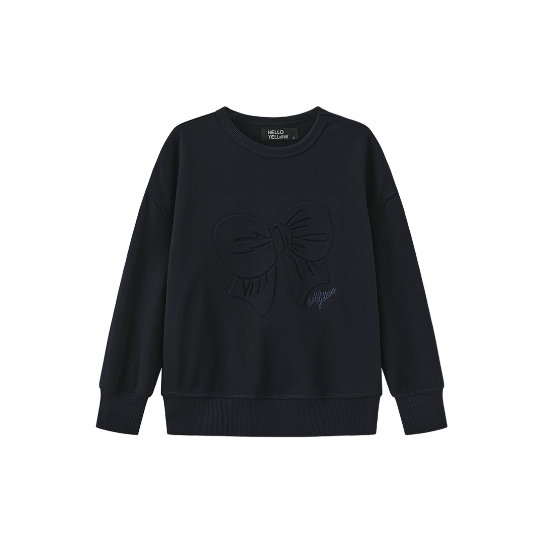 top l/s embossed bow sweatshirt  - navy