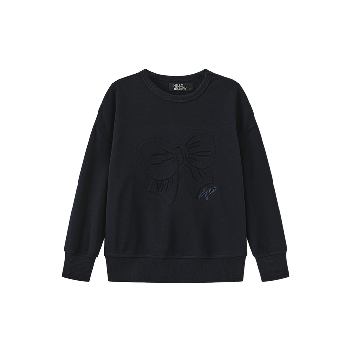 top l/s embossed bow sweatshirt  - navy