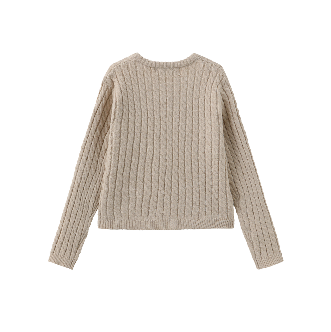 top l/s cable knit bow cardigan - oatmeal