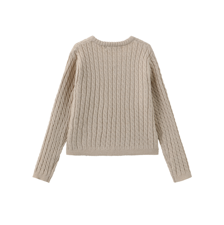top l/s cable knit bow cardigan - oatmeal