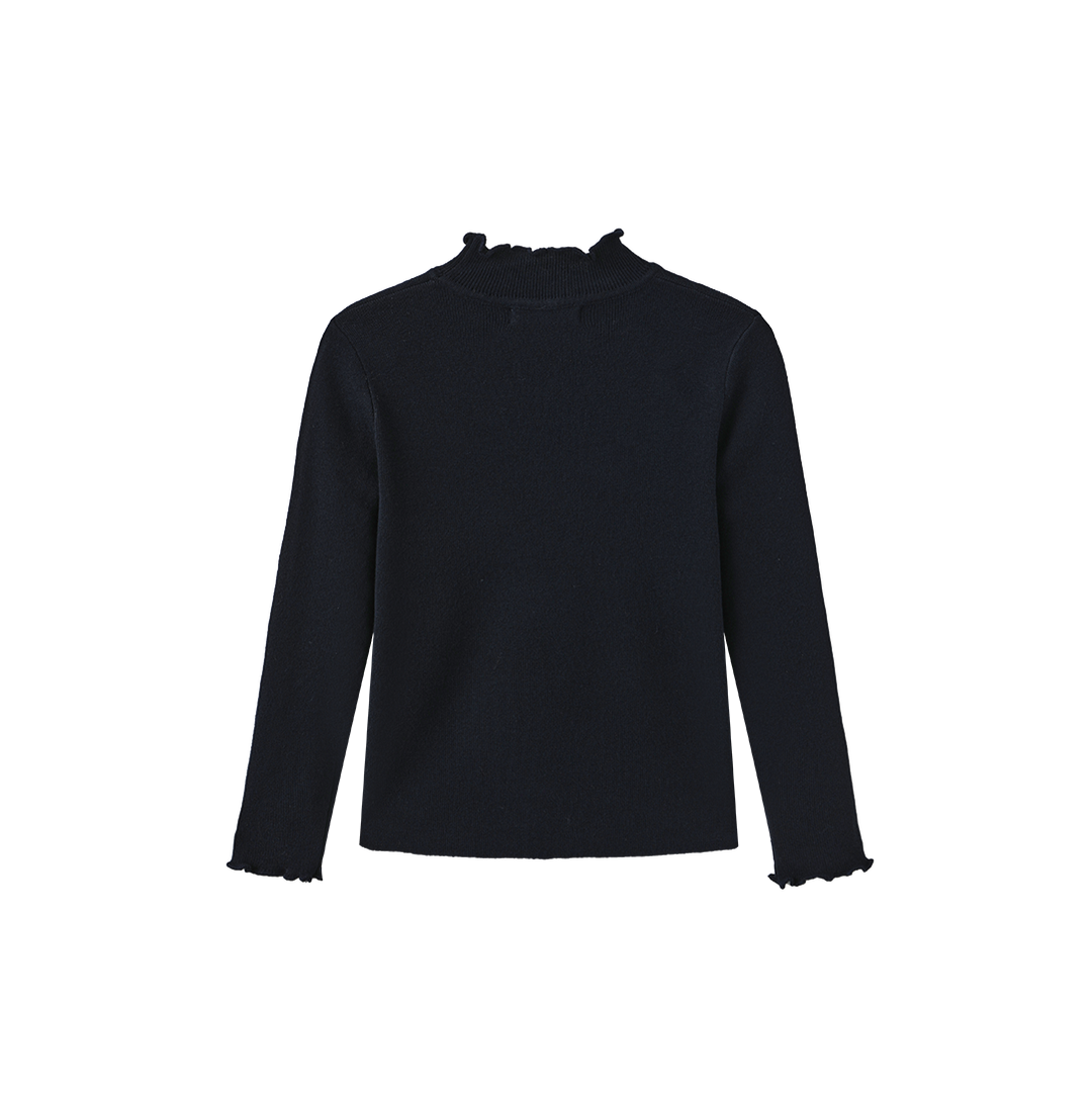 top l/s ruffle trim knit sweater - navy