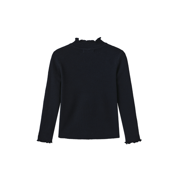 top l/s ruffle trim knit sweater - navy