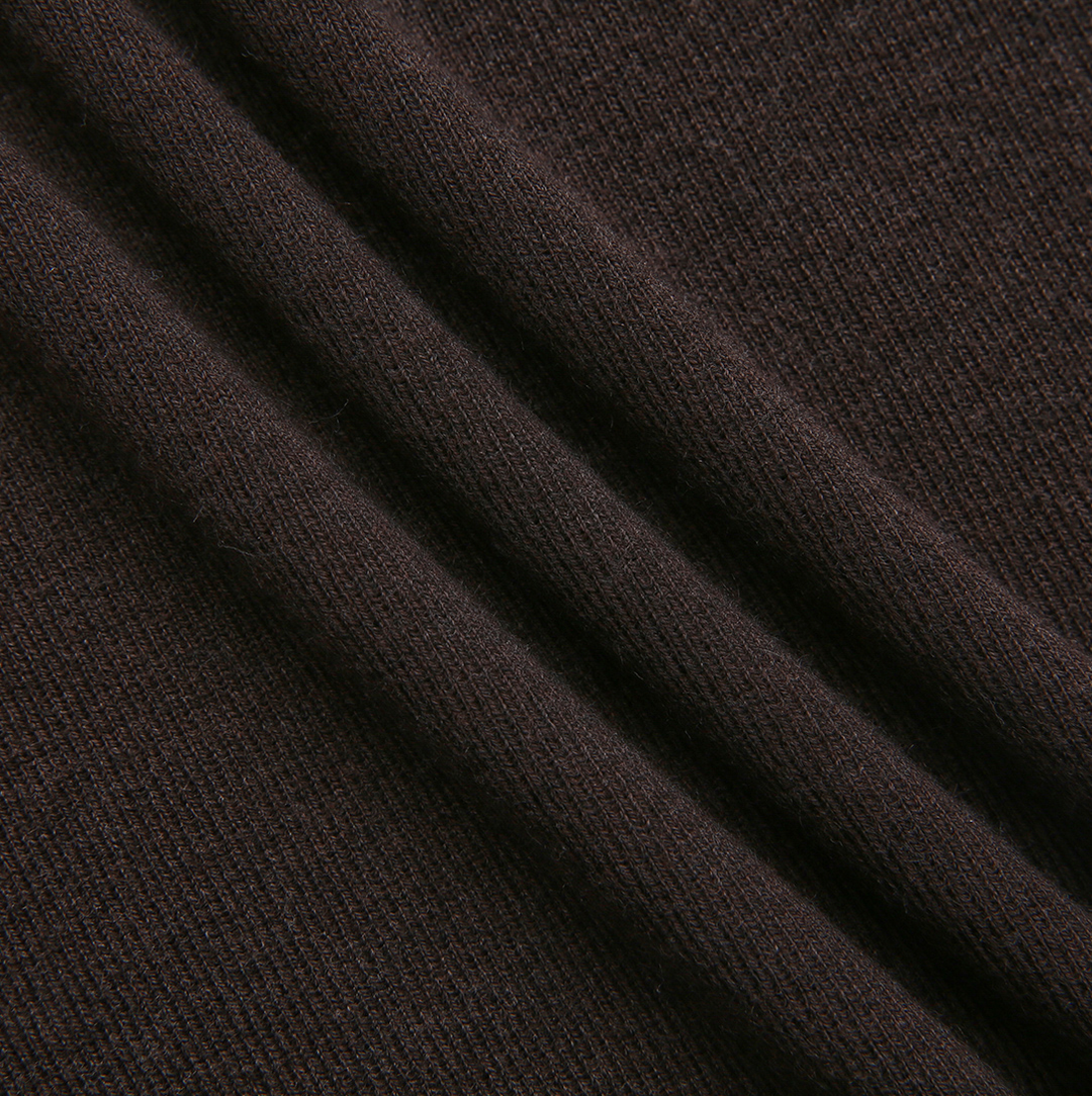 top l/s ruffle trim knit sweater - brown