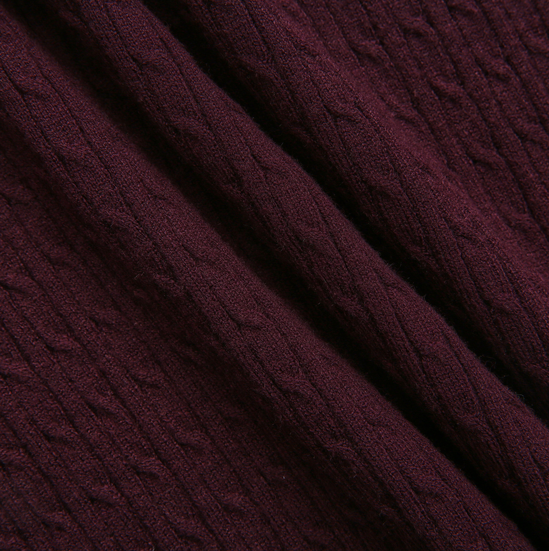 top l/s cable knit striped trim v sweater - purple