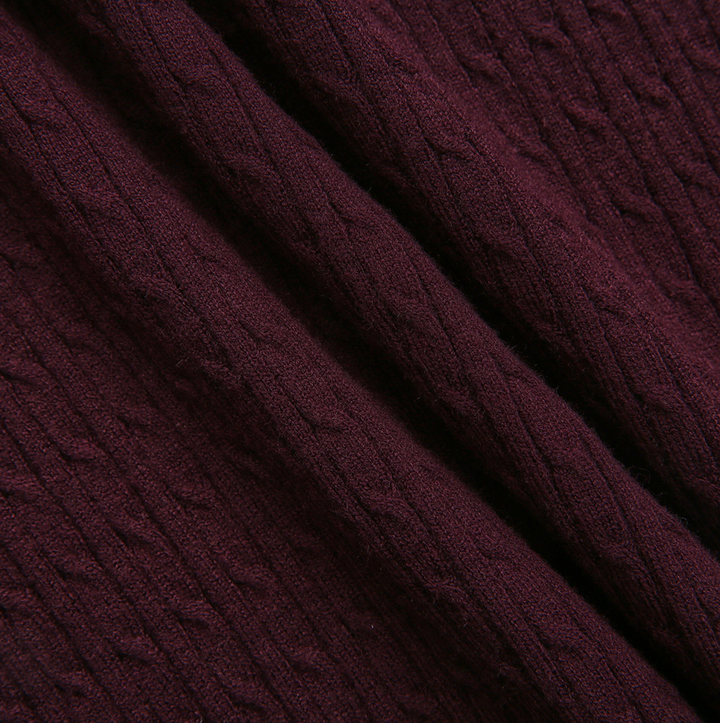 top l/s cable knit striped trim v sweater - purple