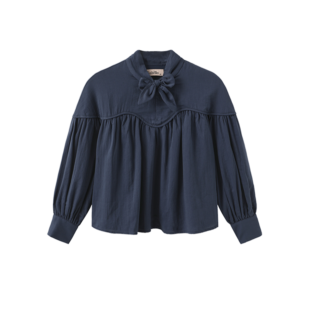 set outfit neck tie shirt and yoke skirt - blue