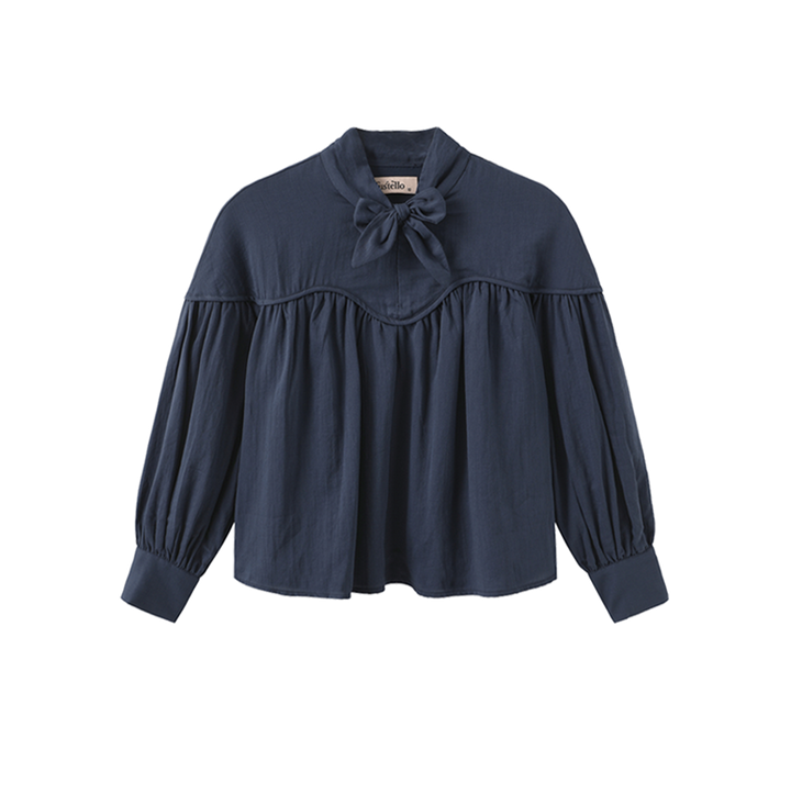 set outfit neck tie shirt and yoke skirt - blue