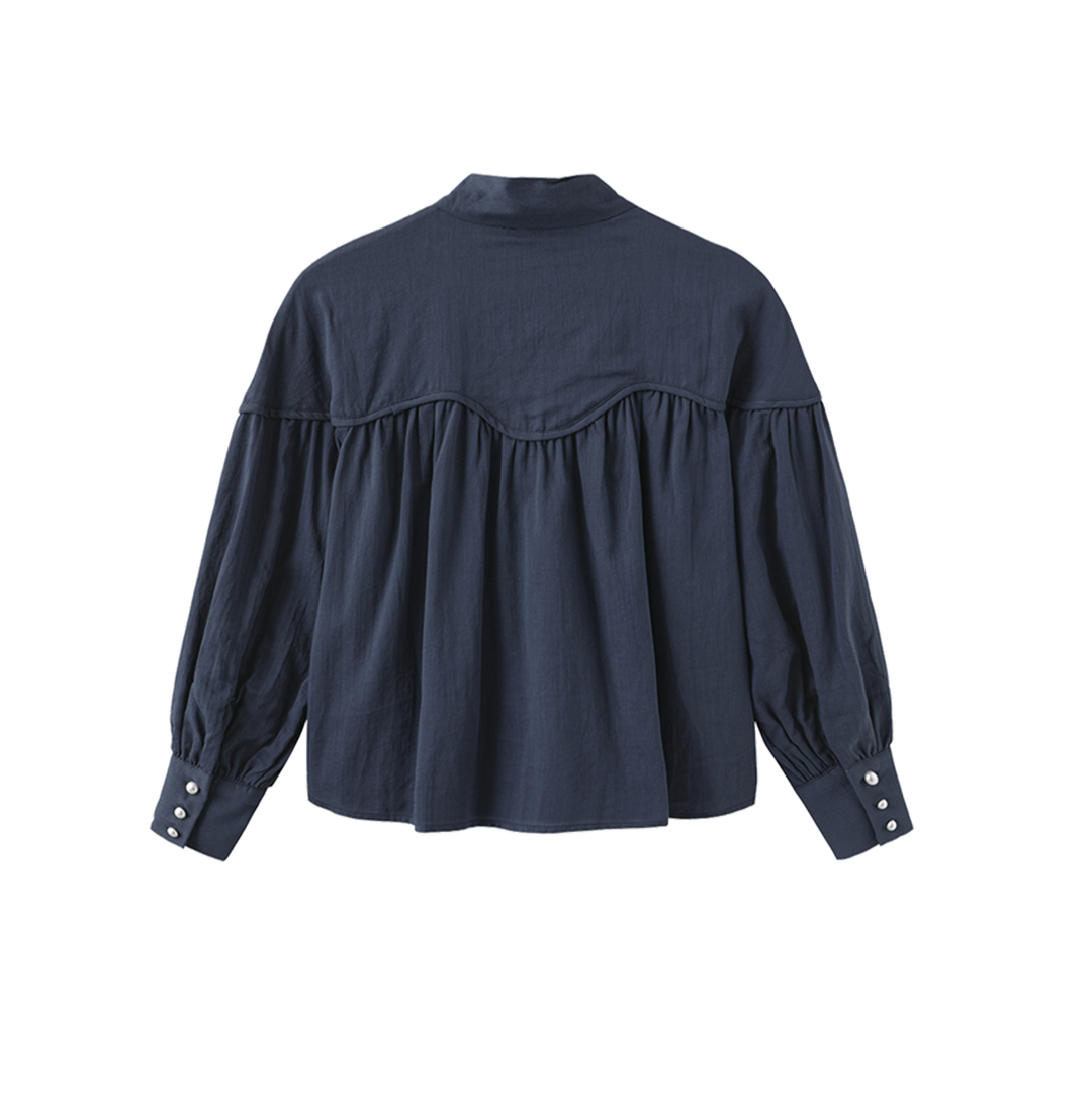 set outfit neck tie shirt and yoke skirt - blue