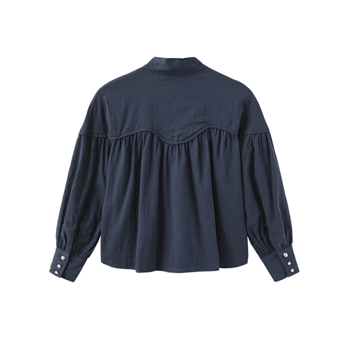 set outfit neck tie shirt and yoke skirt - blue